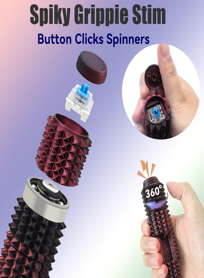 Deiviko Button Clicks, Spinners, Portable Stim Tool, Little Ouchies 5-in-1 Design for Stress Relief, Spiky Grippie Stim, 3D Printed Toys Pain Stim Fidget, Pocket Mini Fidget Toy Valentines Day Gift for Kids - Image 3